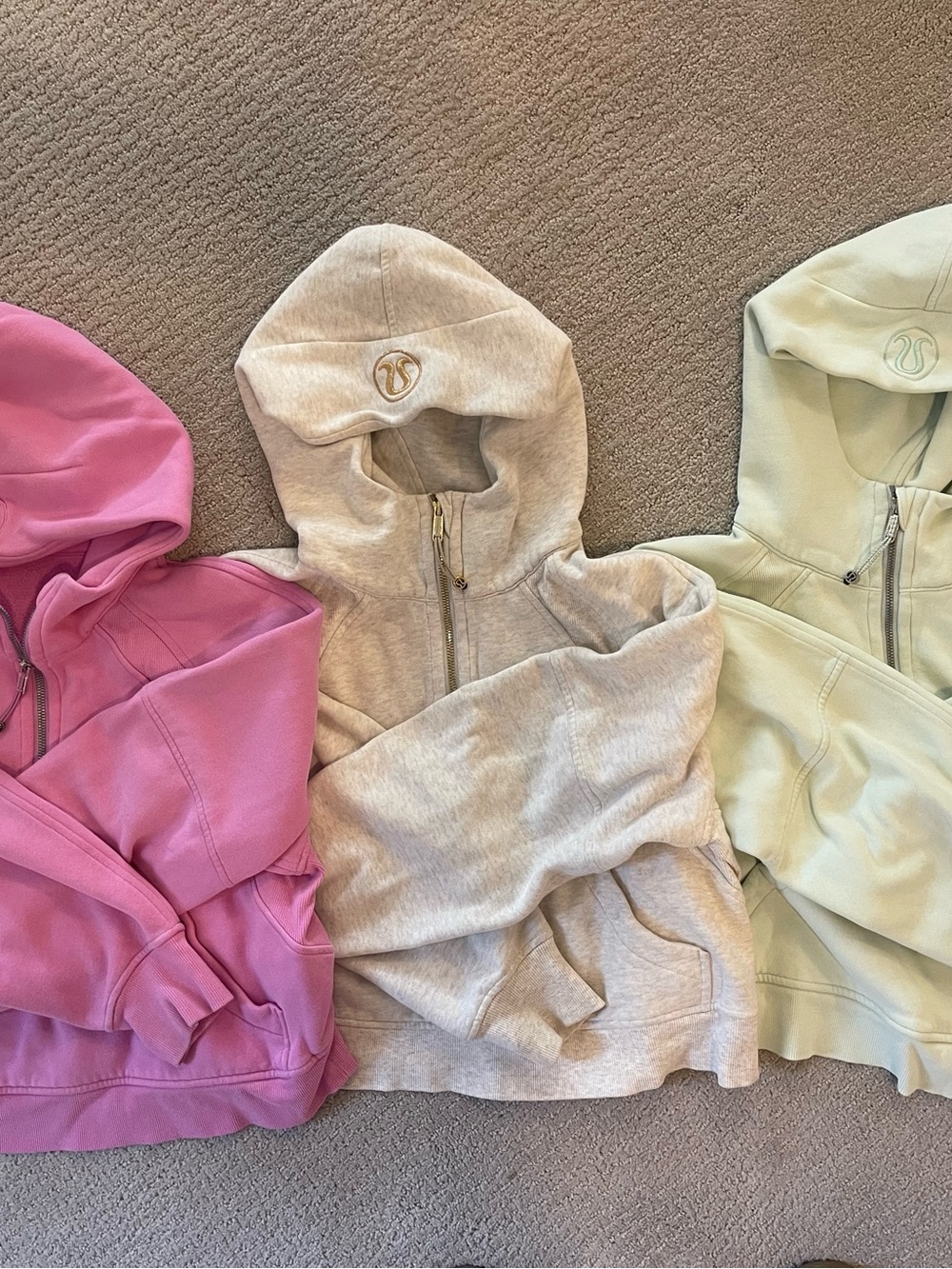 Lululemon Scuba- 3 Sweatshirts - Pink, Oatmeal(with gold), Mint